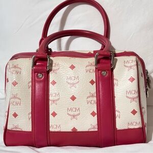 MCM white Satchel with pink leather trim EUC